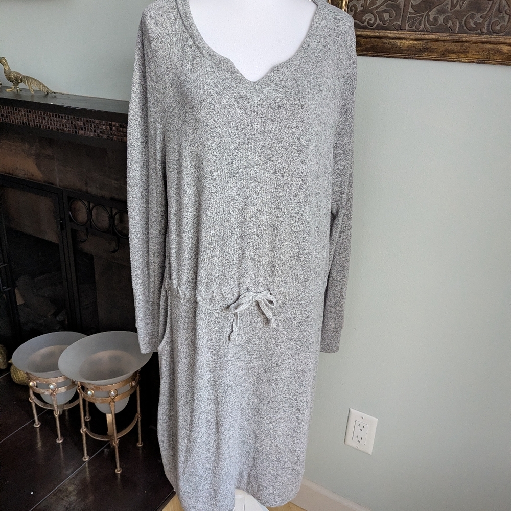 Soft Surroundings Size Large Easy Living Midi Dress Gray Cozy Drawstring